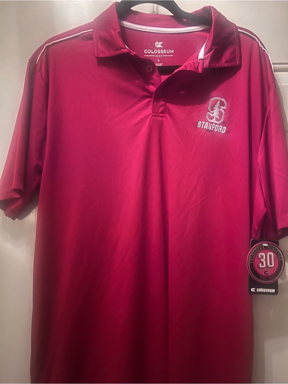 Colosseum Men's Stanford Polo in Cardinal Red with White Trim